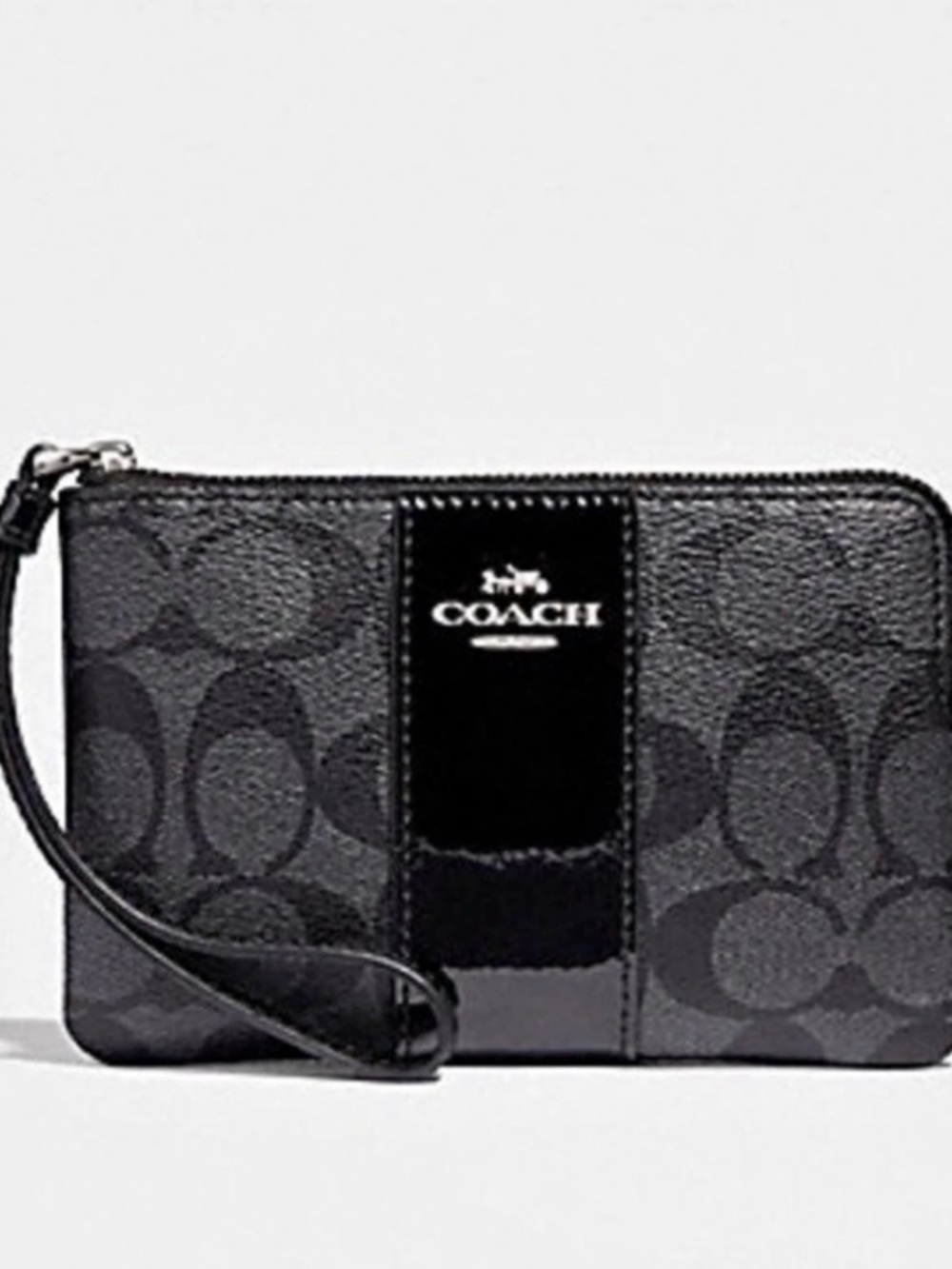 Coach Corner Zip Wristlet In Signature Canvas With Stripe Signature Canvas